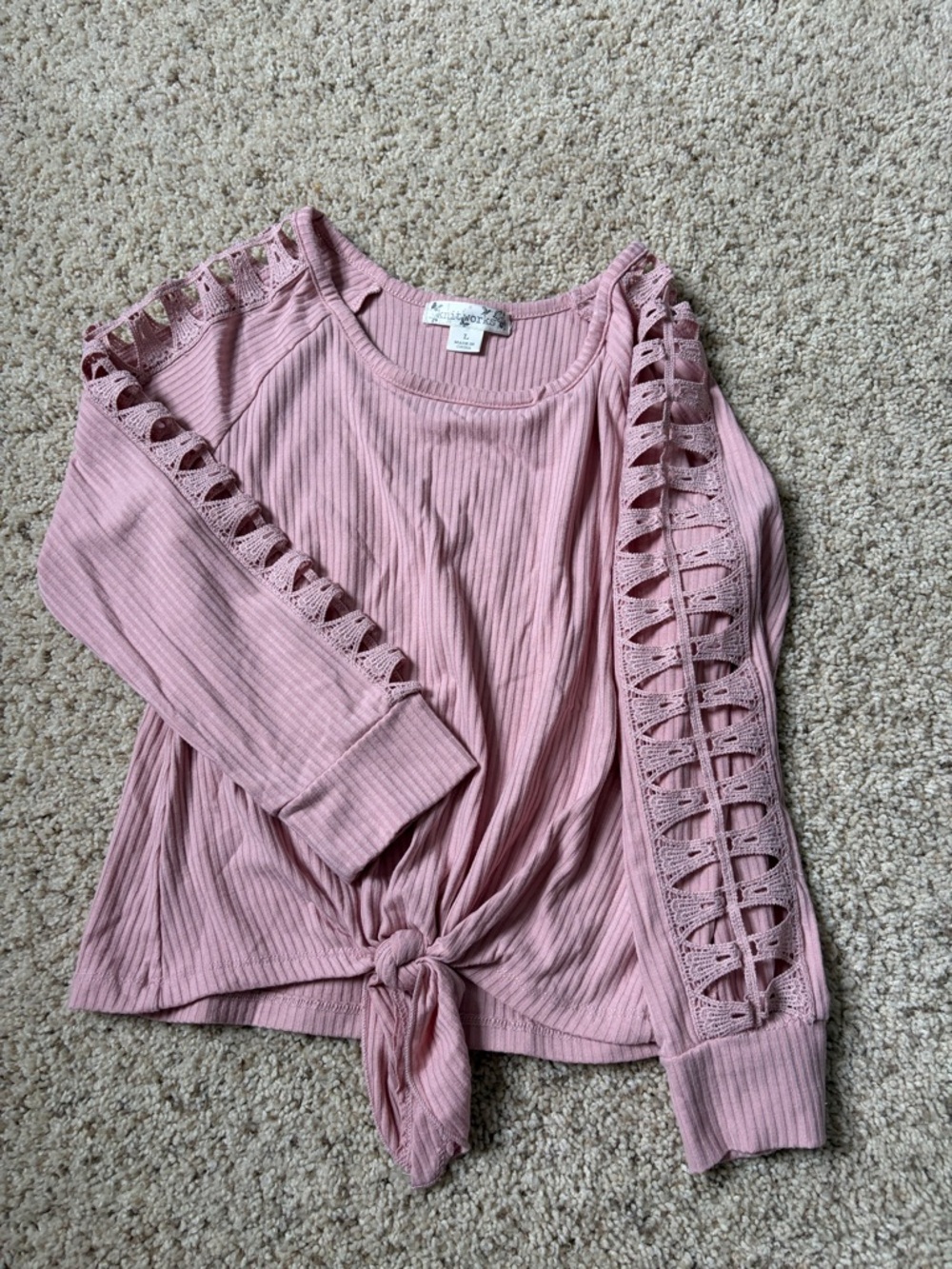 Knitworks Dusty Pink Ribbed Tie-Front Long Sleeve Top
